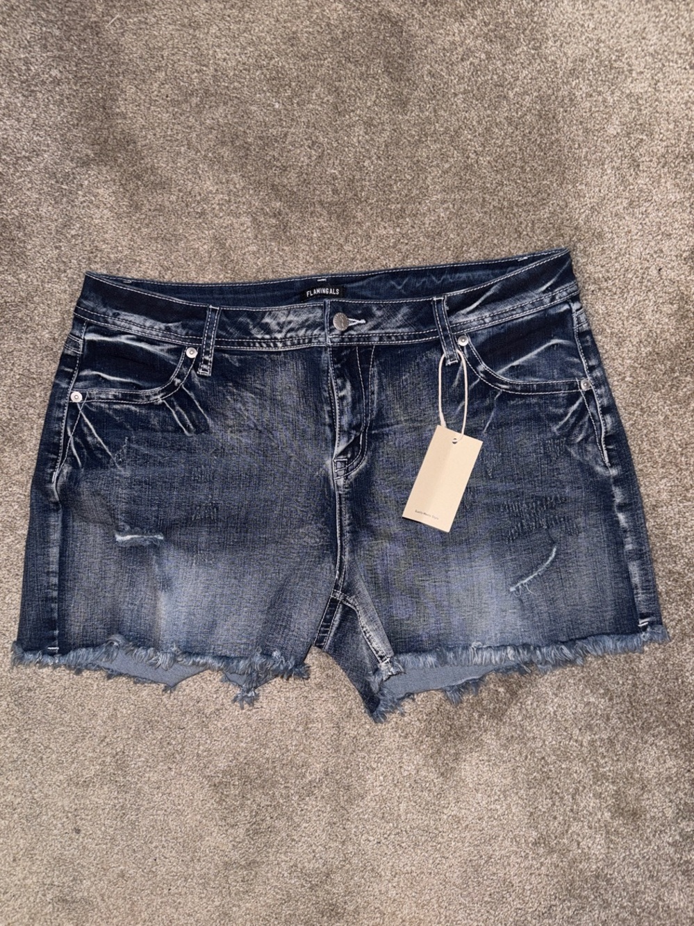 Dark Wash Frayed Hem Denim Shorts